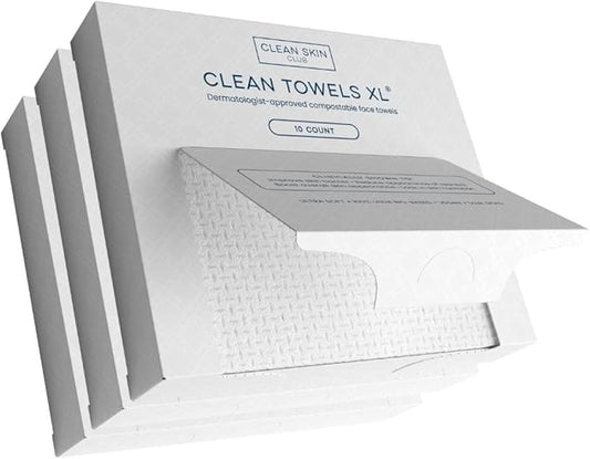 CLEAN SKIN CLUB Towels XL Travel,3 Pack USDA Certified 100‪%‬ Biobased Dermatologist Approved Face Towel,Disposable Face Towelette,Facial Washcloth,Makeup Remover Dry Wipes,Ultra Soft,30CT,Pack of 1