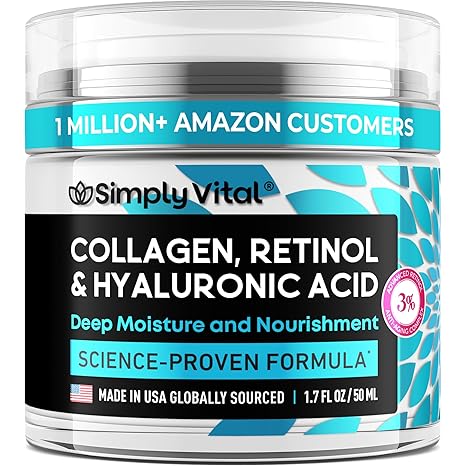 Collagen, Retinol & Hyaluronic Acid Cream - Anti-Aging Face Moisturizer for Face, Firming Skin Care Neck & Décolleté - Made in USA, Daily Moisturizer Face Cream Day & Night - 1.7 fl.oz.